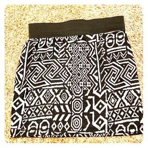 Fitted Black and White Aztec Mini Skirt